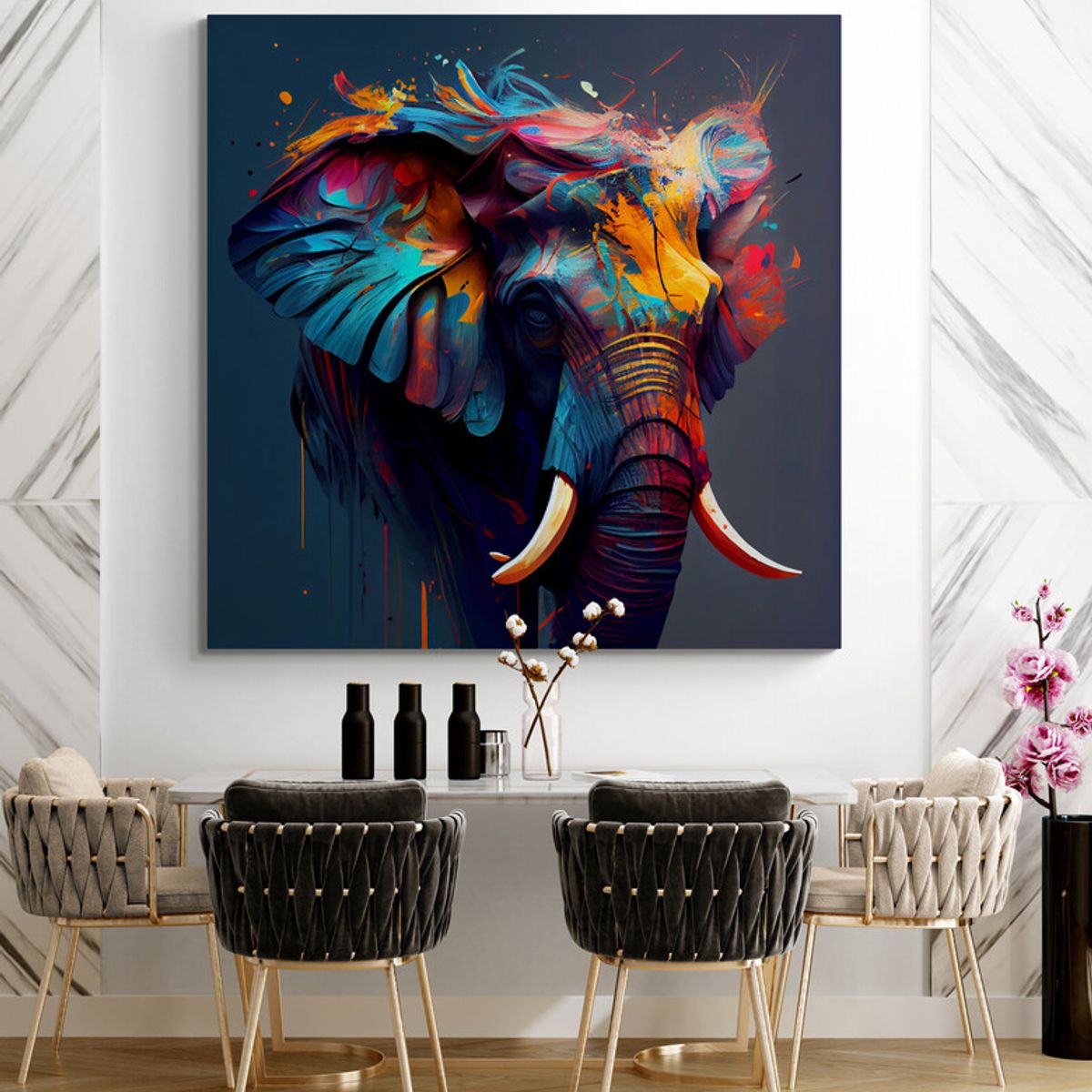 TAYRONA STORE - Cuadro En Lienzo Para Comedor Elefantes 277 50x50cm