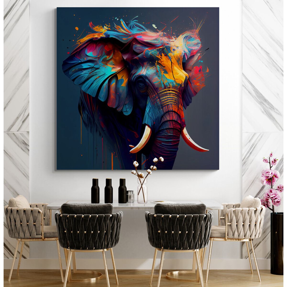TAYRONA STORE - Cuadro En Lienzo Para Comedor Elefantes 277 50x50cm