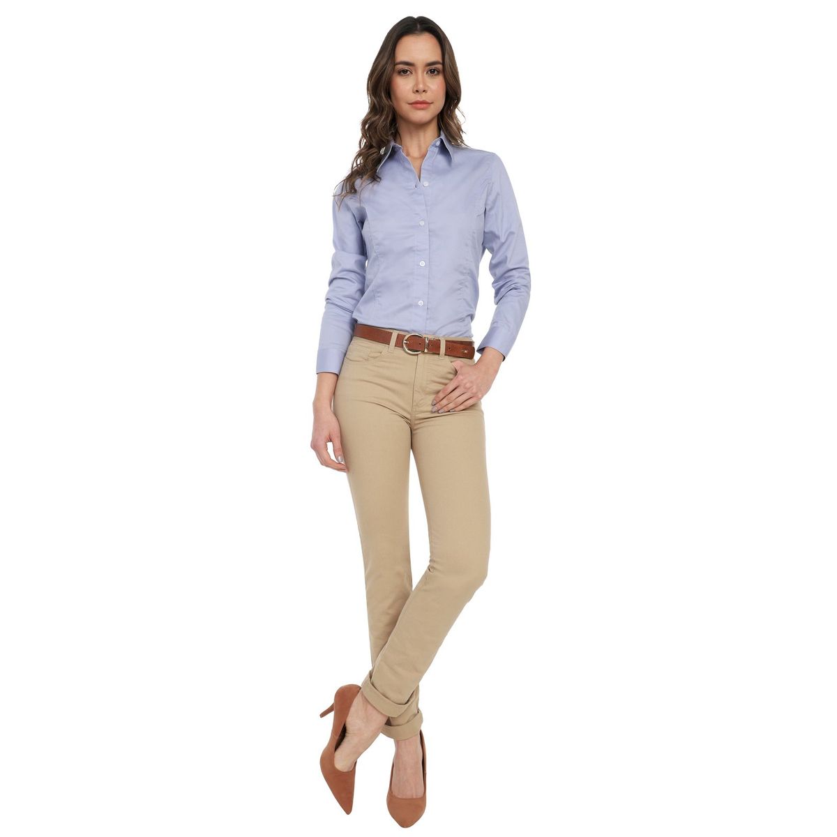 LEC LEE - Blusa basica fem manga larga Lec Lee para mujer - Azul Claro