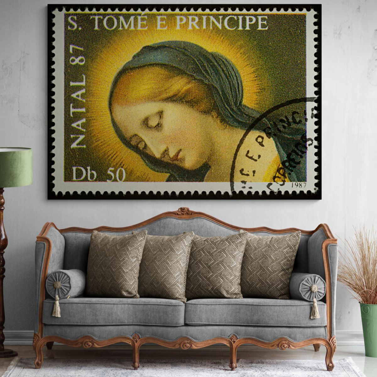 TAYRONA STORE - Cuadro Lienzo Religioso VirgMaria Estampilla 037 40x30cm.
