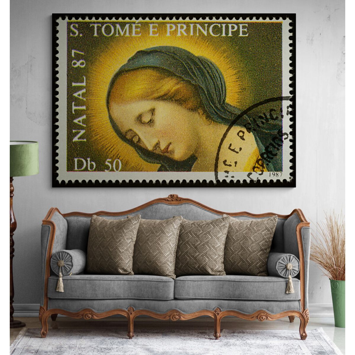 TAYRONA STORE - Cuadro Lienzo Religioso VirgMaria Estampilla 037 40x30cm.