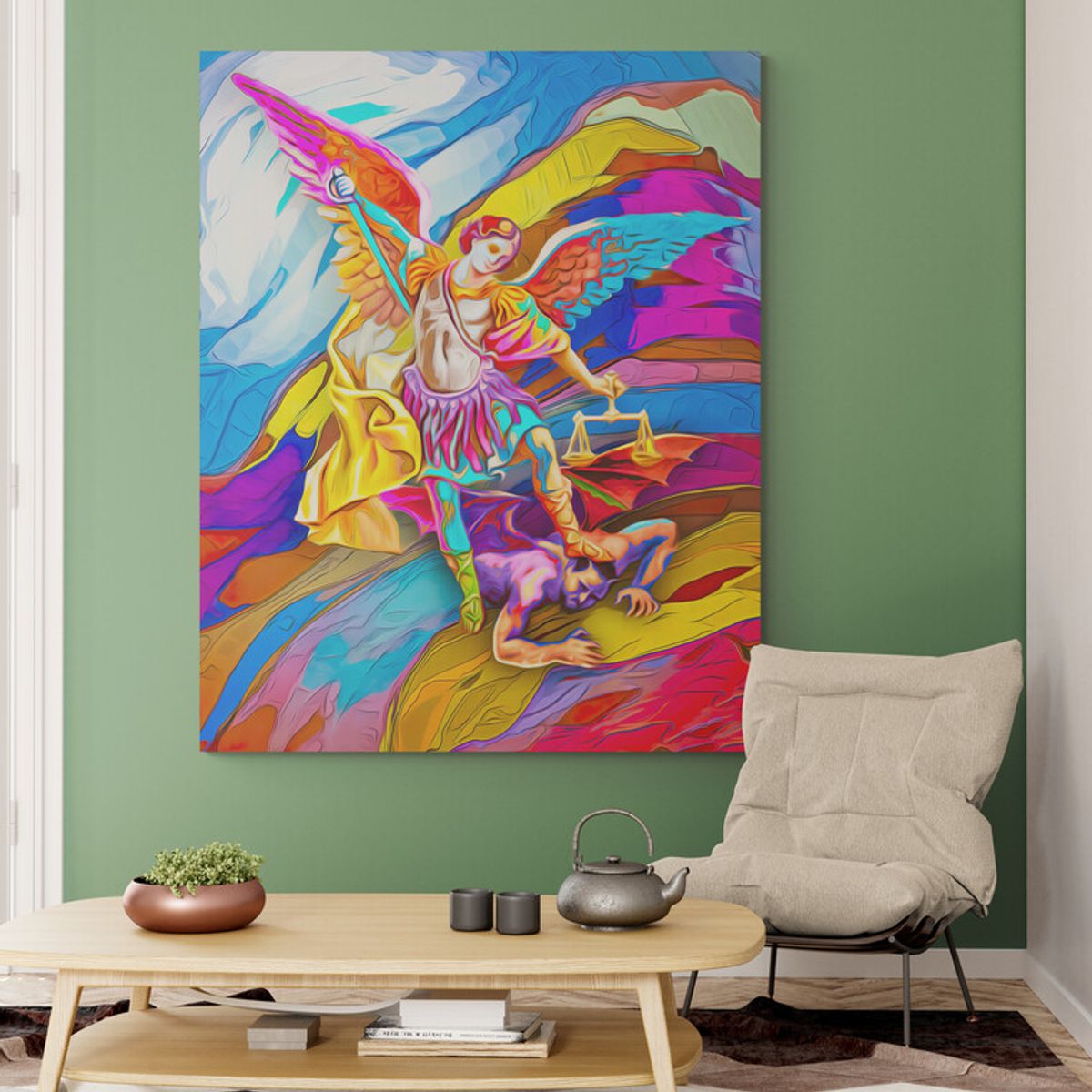 TAYRONA STORE - Cuadro En Lienzo Religioso Arcangel San Miguel 10 80x100cm