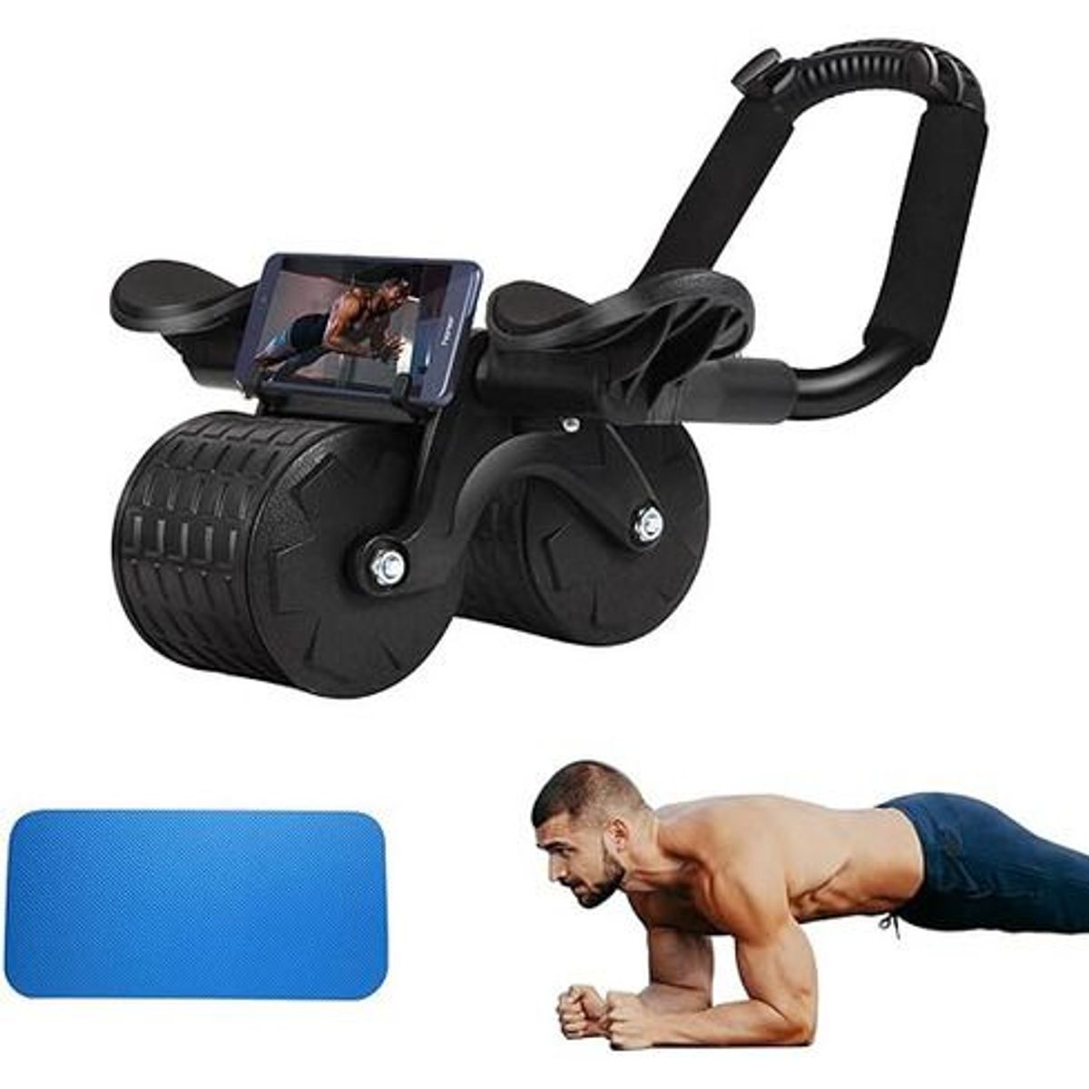 GENERICO - Rueda Abdominal Abs Rebote Automático Soporte Codos Negra