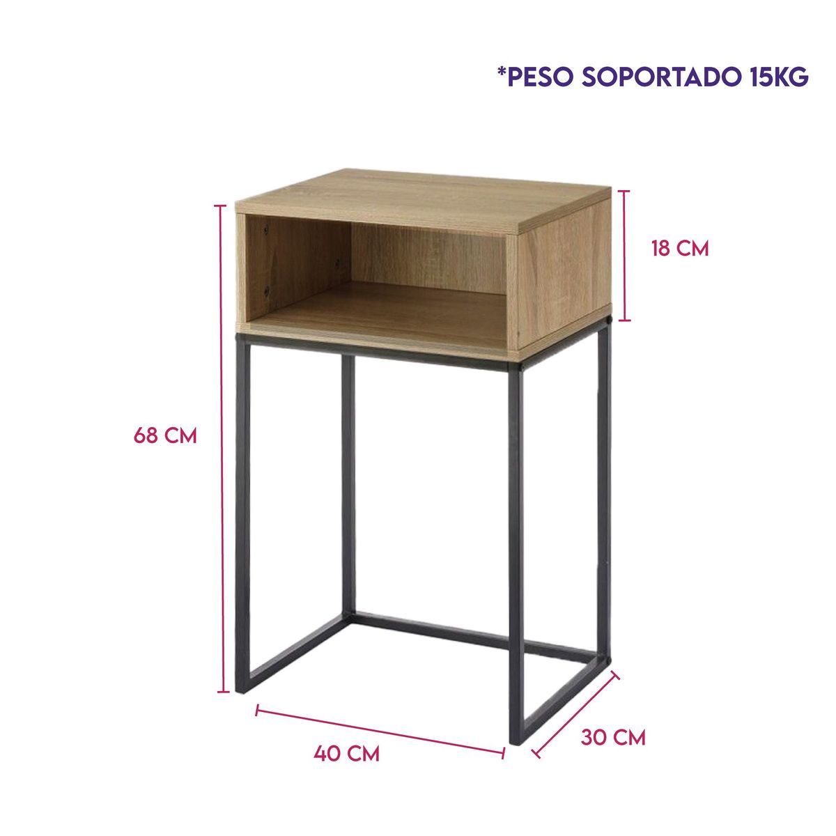DIMATEX LEON - Mesa De Noche Moderna Nochero Estilo Industrial Refmilan