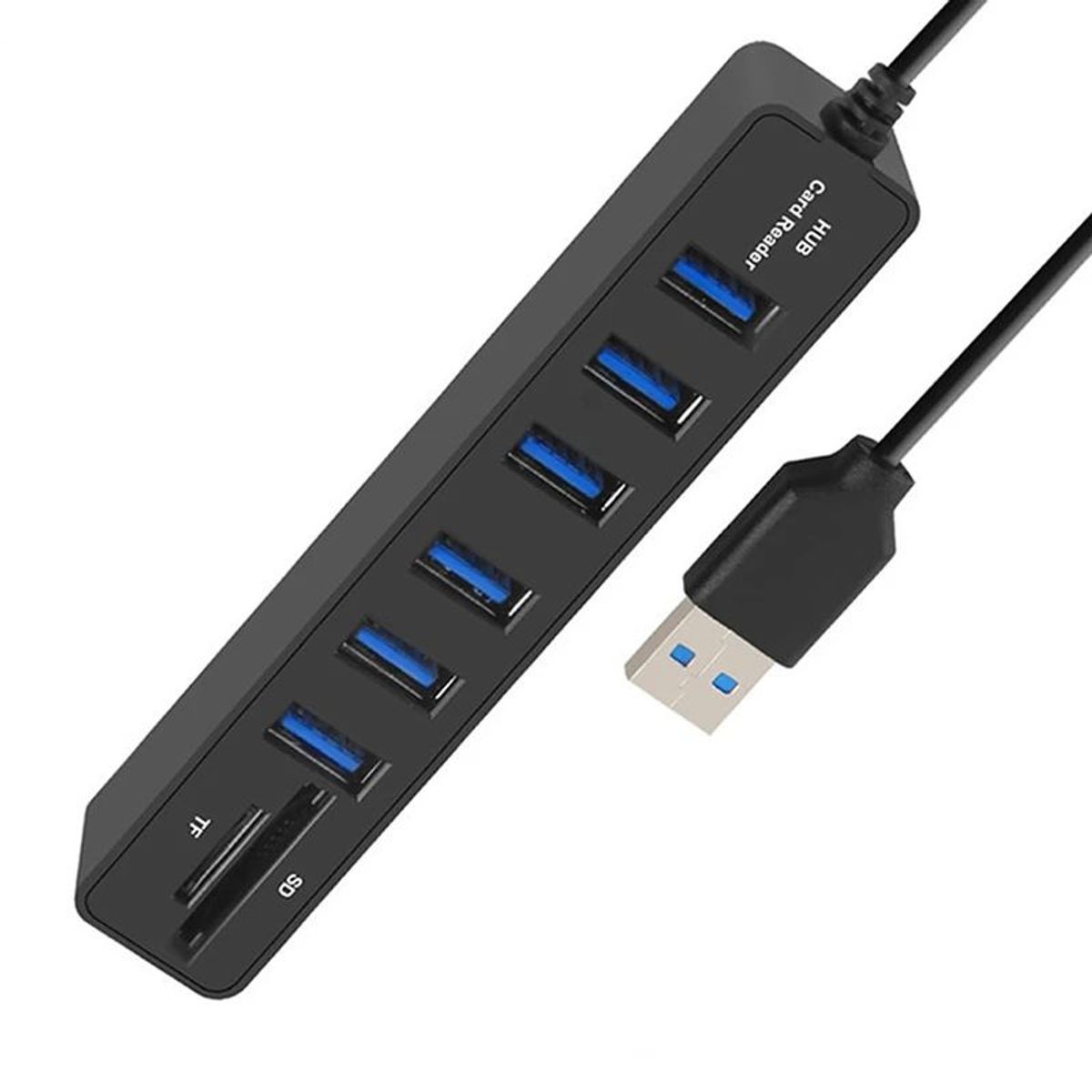 GENERICO - Hub Usb Multi Puertos 6 Puertos Lector Tarjetas Sd Y MicroSD Negro
