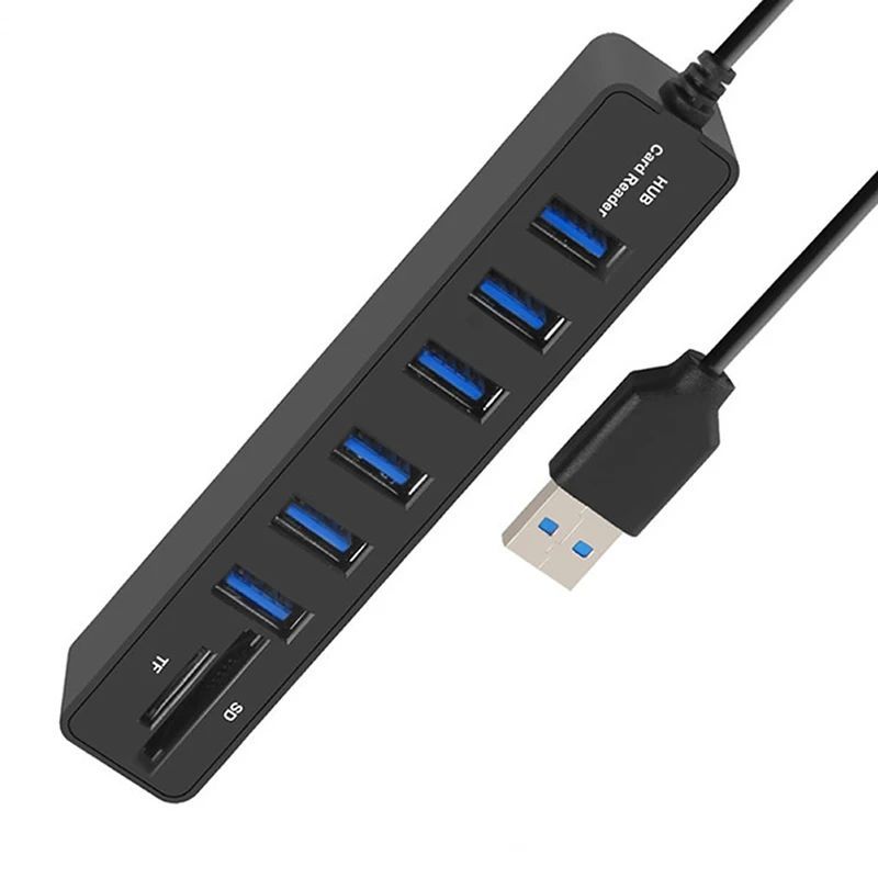 GENERICO - Hub Usb Multi Puertos 6 Puertos Lector Tarjetas Sd Y MicroSD Negro