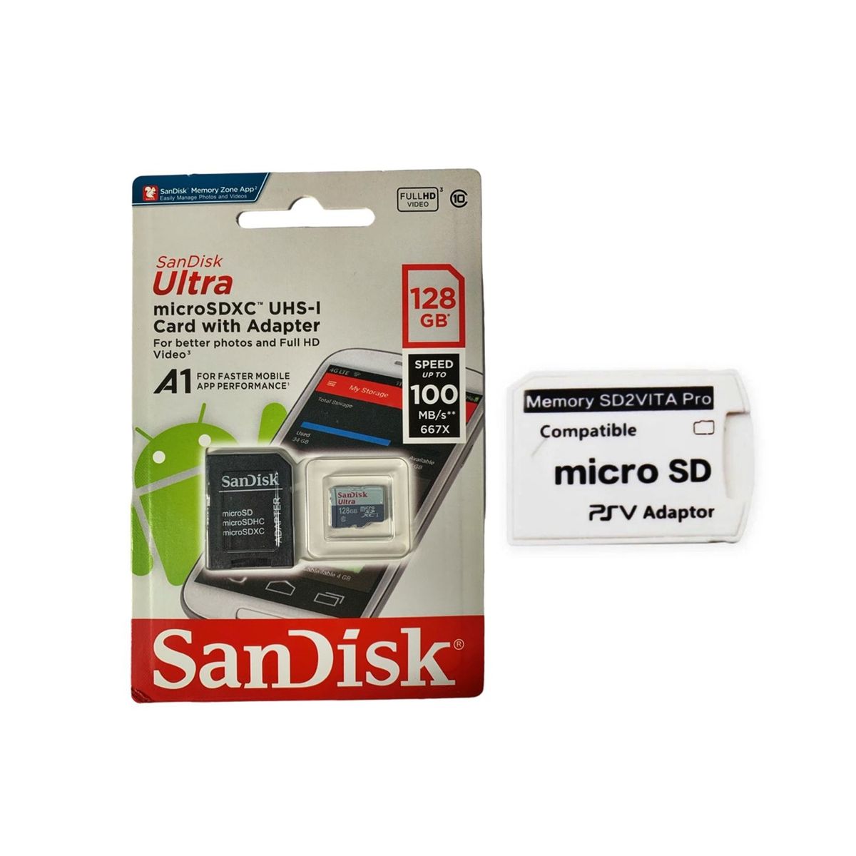 GENERICO - Memoria Micro Sd 128 Gb Sandisk + Adaptador Ps Vita Nuevo