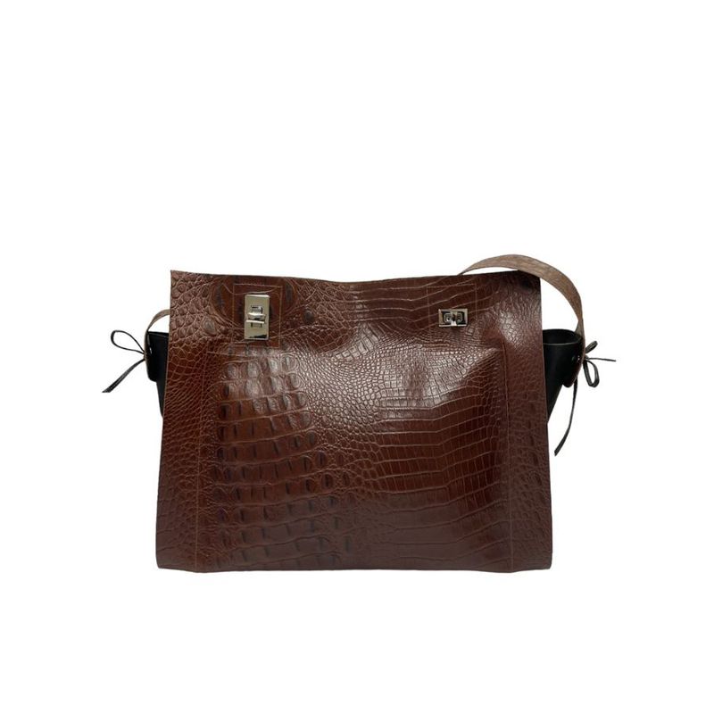 VILLAMIZAR - Bolso AURORA crocoprint coffee  Línea Cuero  Mujer tendencia_.