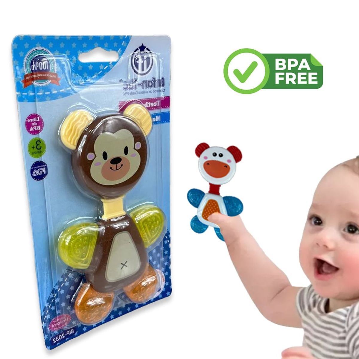 GENERICO - sonajero mordedor llama dientes  gel para bebe mono