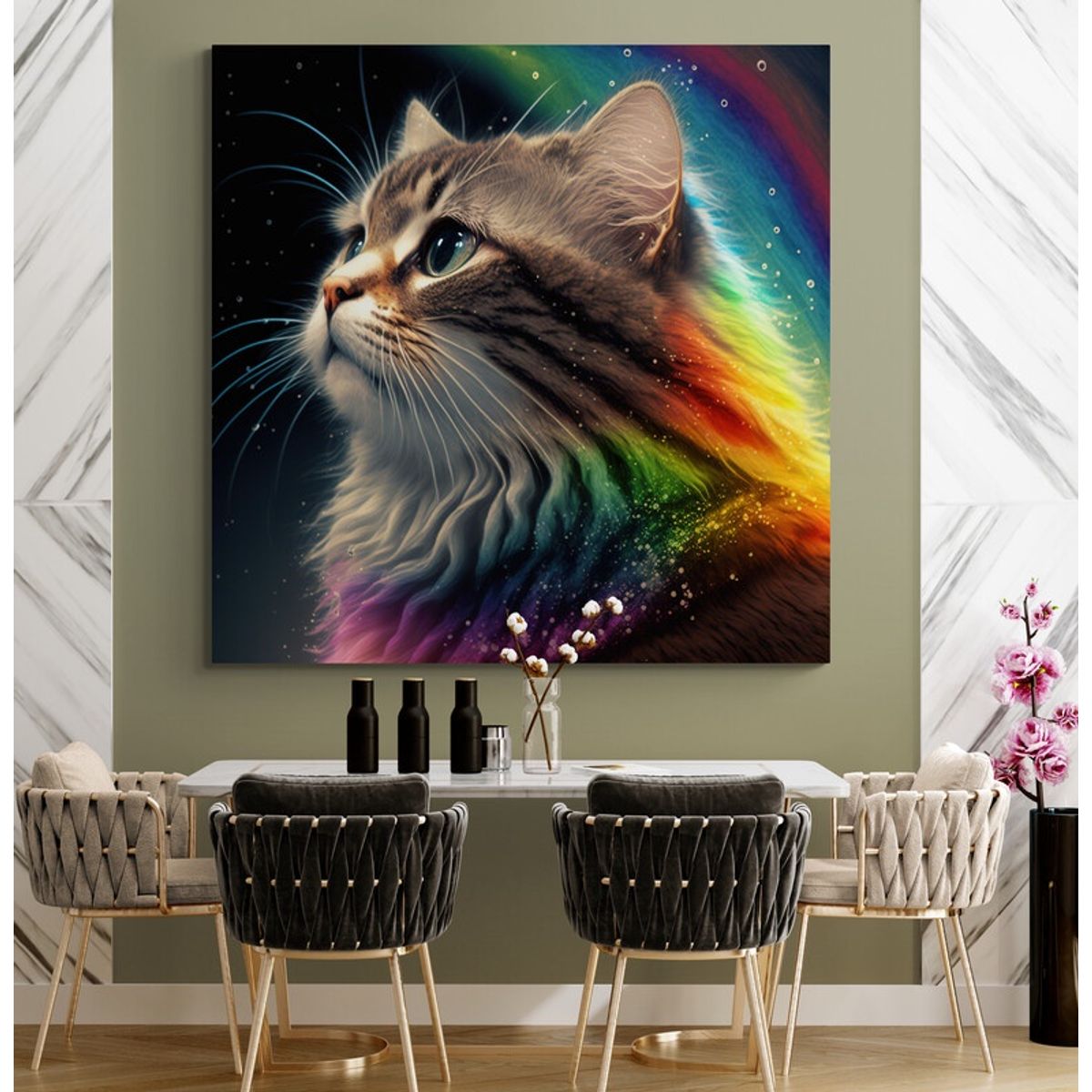 TAYRONA STORE - Cuadro En Lienzo Para Comedor Gatos 321 120x120cm