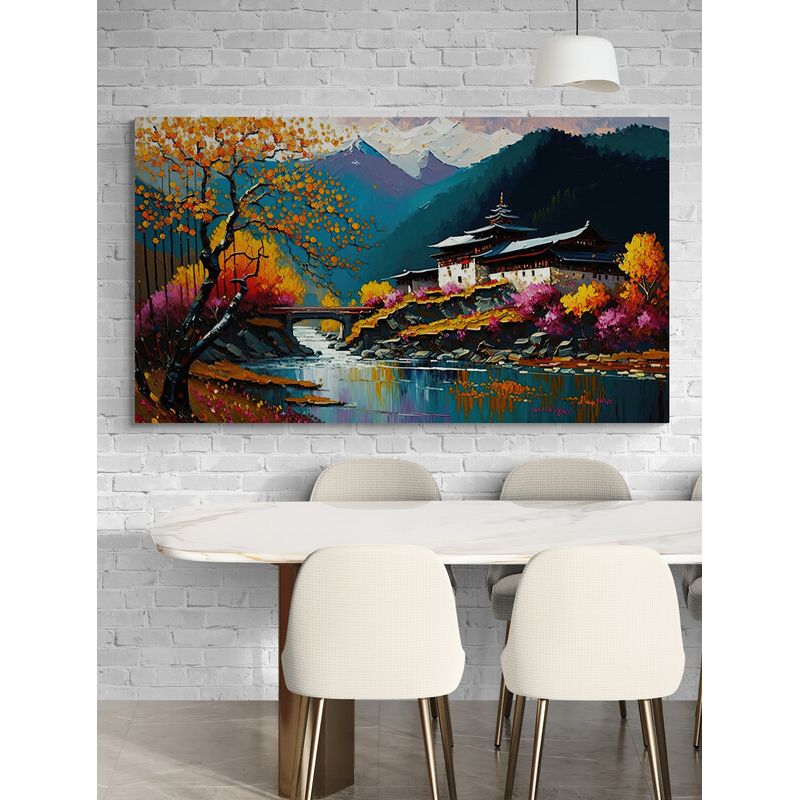 TAYRONA STORE - Cuadro Lienzo Para Comedor China Pintura Pueblo 028 80x45cm