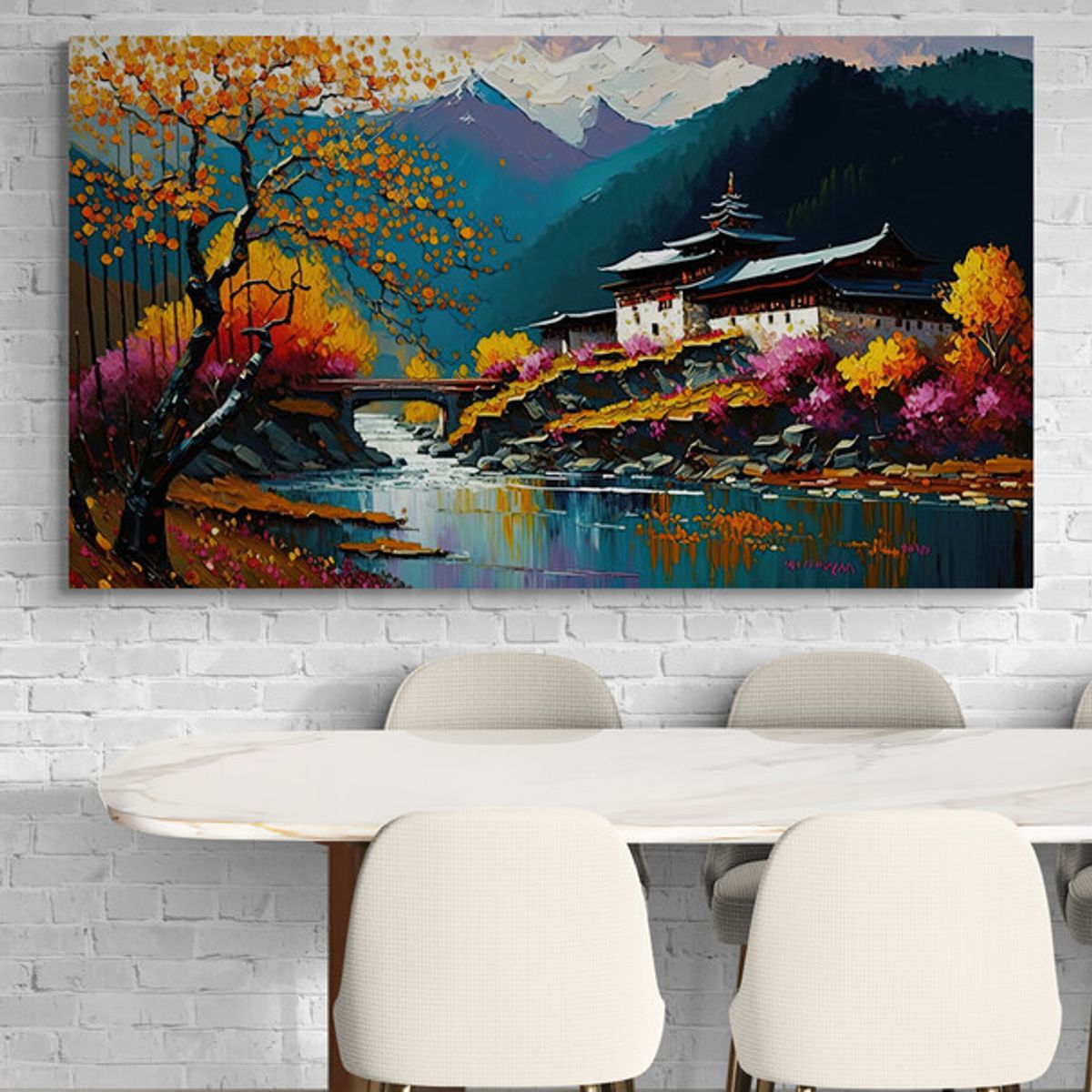 TAYRONA STORE - Cuadro Lienzo Para Comedor China Pintura Pueblo 028 150x85cm