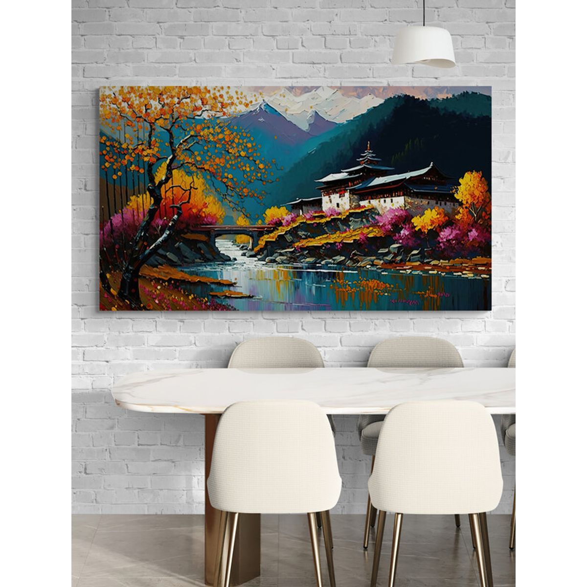 TAYRONA STORE - Cuadro Lienzo Para Comedor China Pintura Pueblo 028 150x85cm
