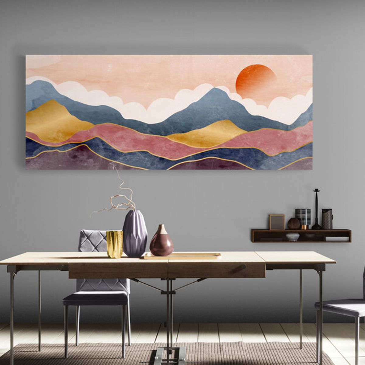 TAYRONA STORE - Cuadro En Lienzo Para Comedor Atardecer Minimalista 020 175x70cm