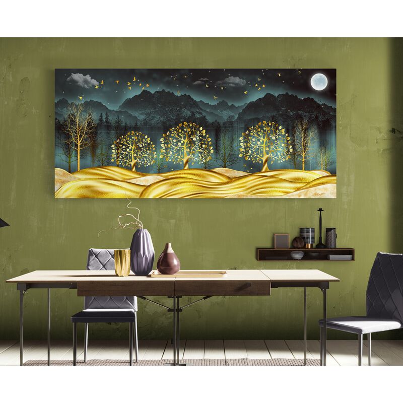 TAYRONA STORE - Cuadro En Lienzo Para Comedor Arbol Diseño Minimalista 462 110x50cm