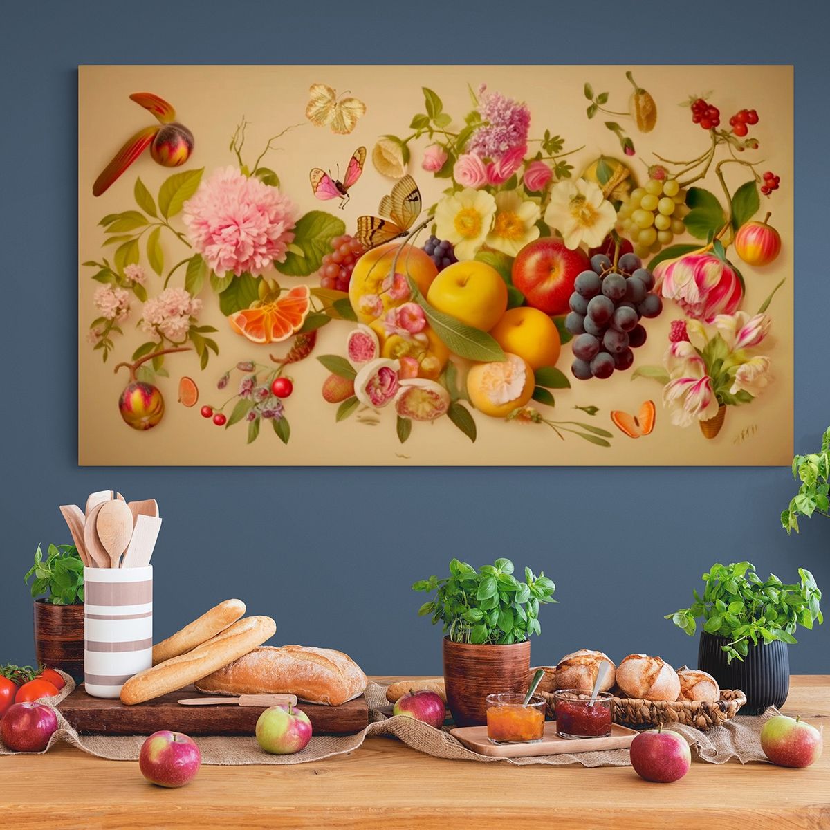 TAYRONA STORE - Cuadro En Lienzo Para Comedor Bodegon Frutas 318 80x45cm