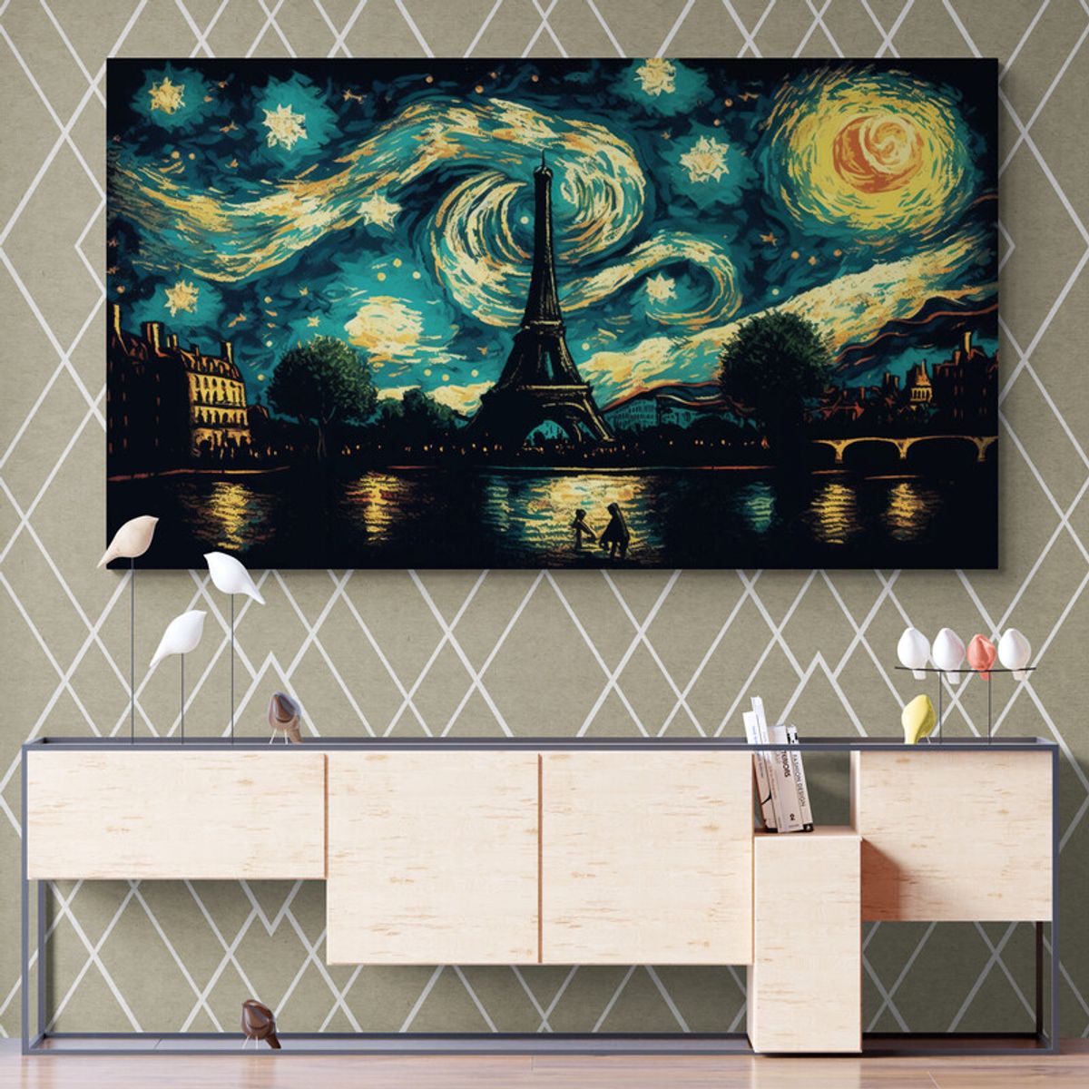TAYRONA STORE - Cuadro Lienzo Para Comedor Paris Noche Estrellada 061 125x70cm.
