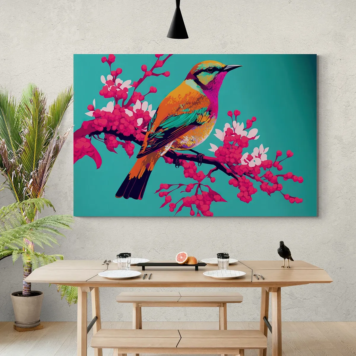 TAYRONA STORE - Cuadro En Lienzo Para Comedor Pintura Pajaros 022 150x100cm