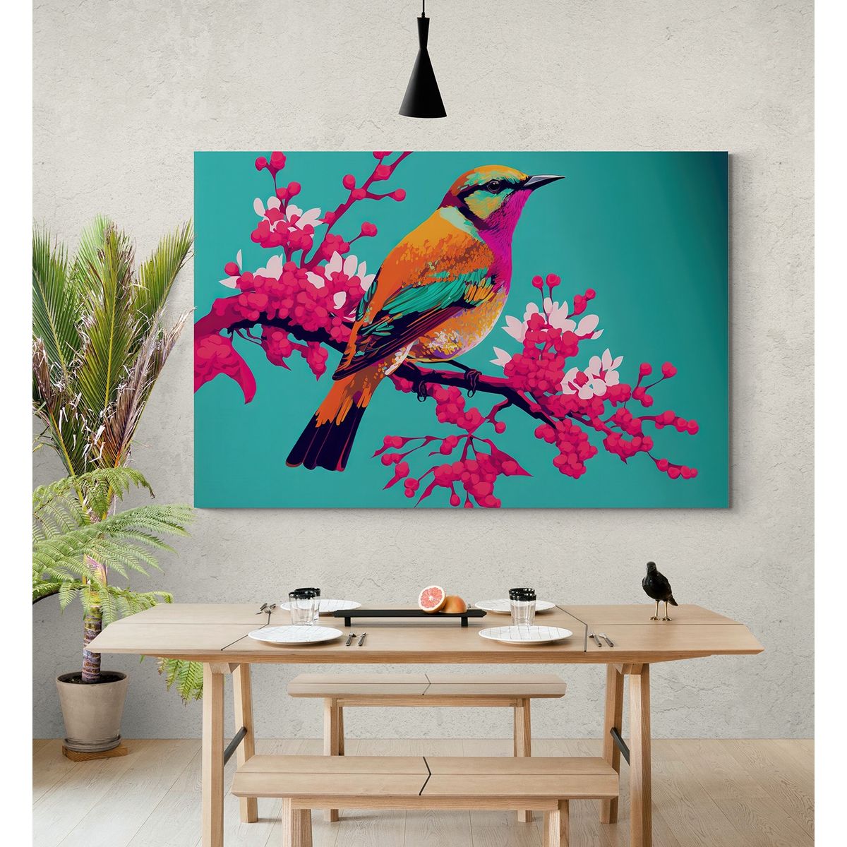 TAYRONA STORE - Cuadro En Lienzo Para Comedor Pintura Pajaros 022 150x100cm