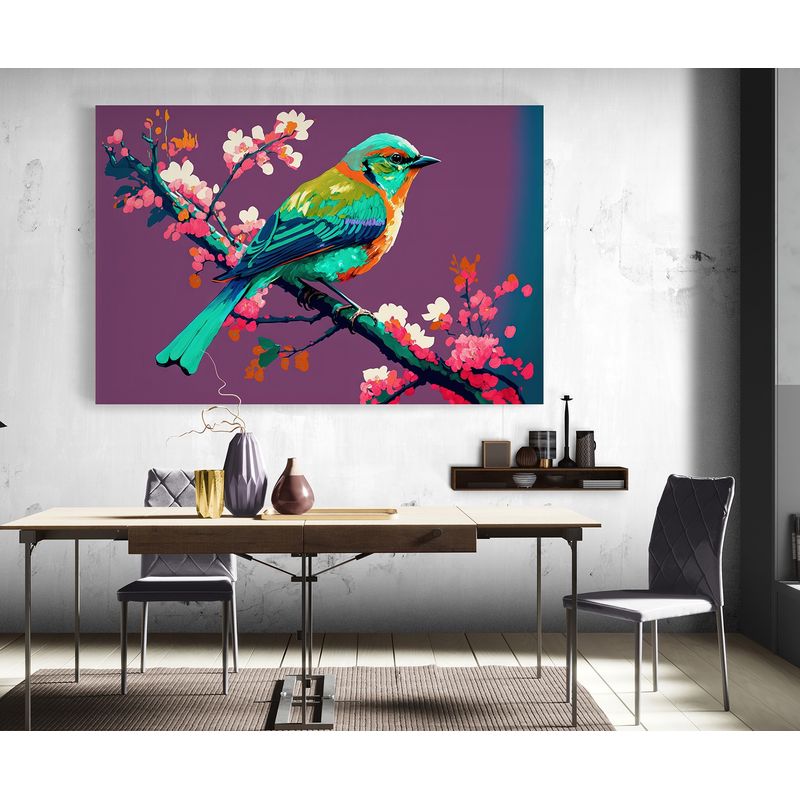 TAYRONA STORE - Cuadro En Lienzo Para Comedor Pintura Pajaros 023 50x35cm