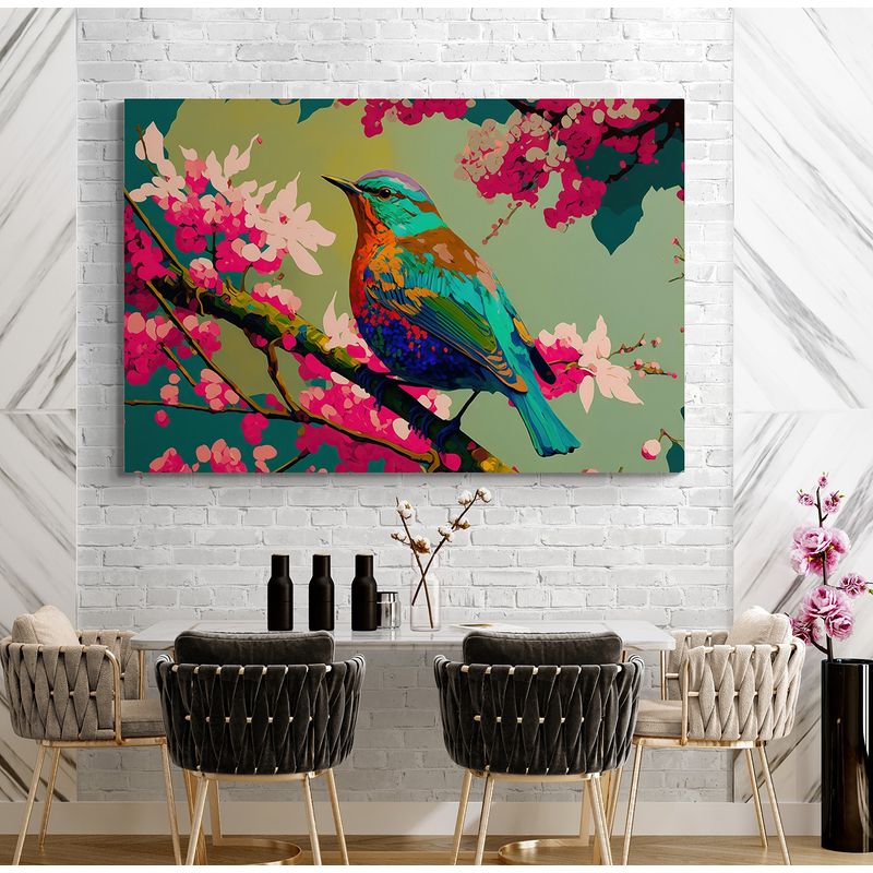 TAYRONA STORE - Cuadro En Lienzo Para Comedor Pintura Pajaros 024 70x50cm