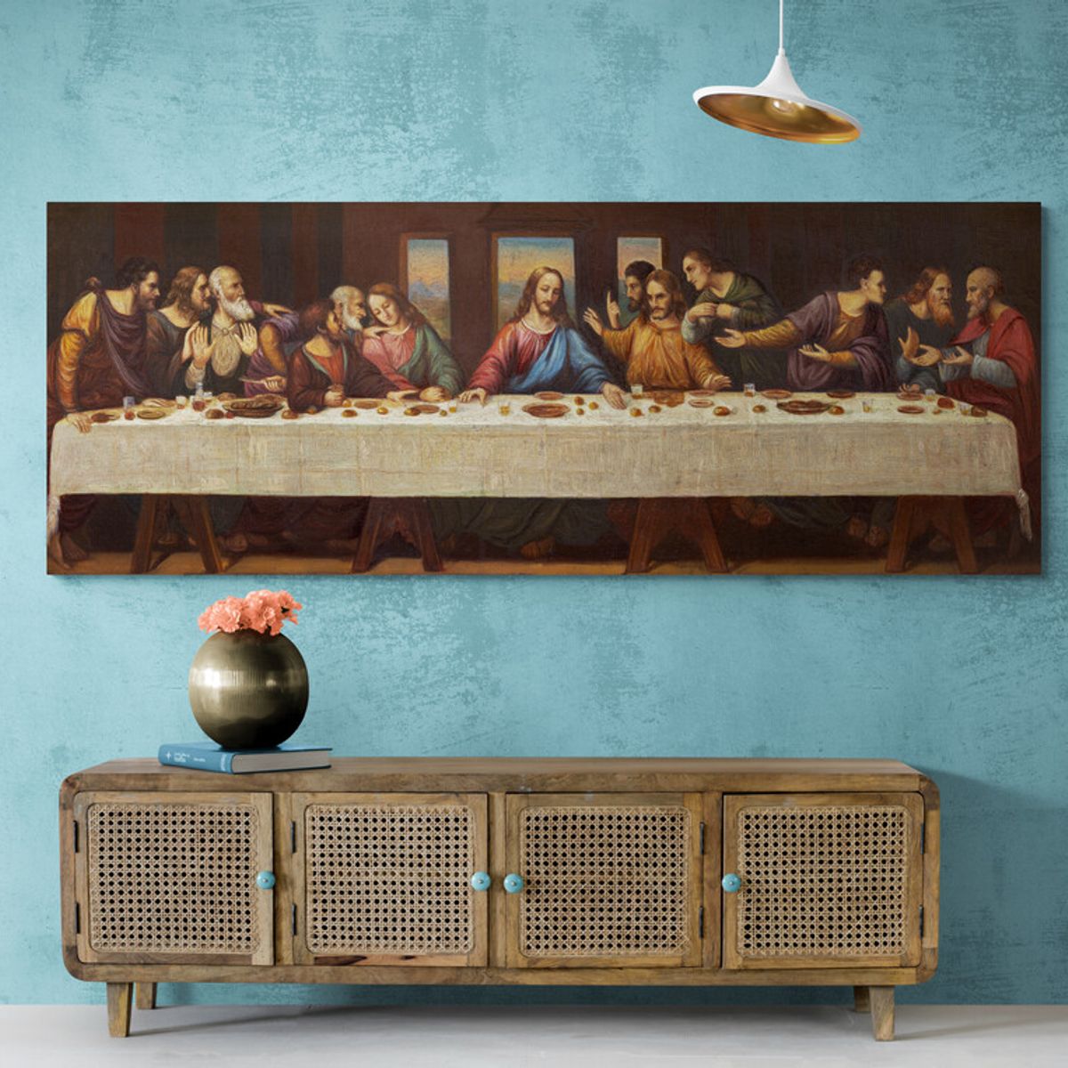 TAYRONA STORE - Cuadro Lienzo Religioso Jesus Cristo 34 Ultima Cena 100x40cm