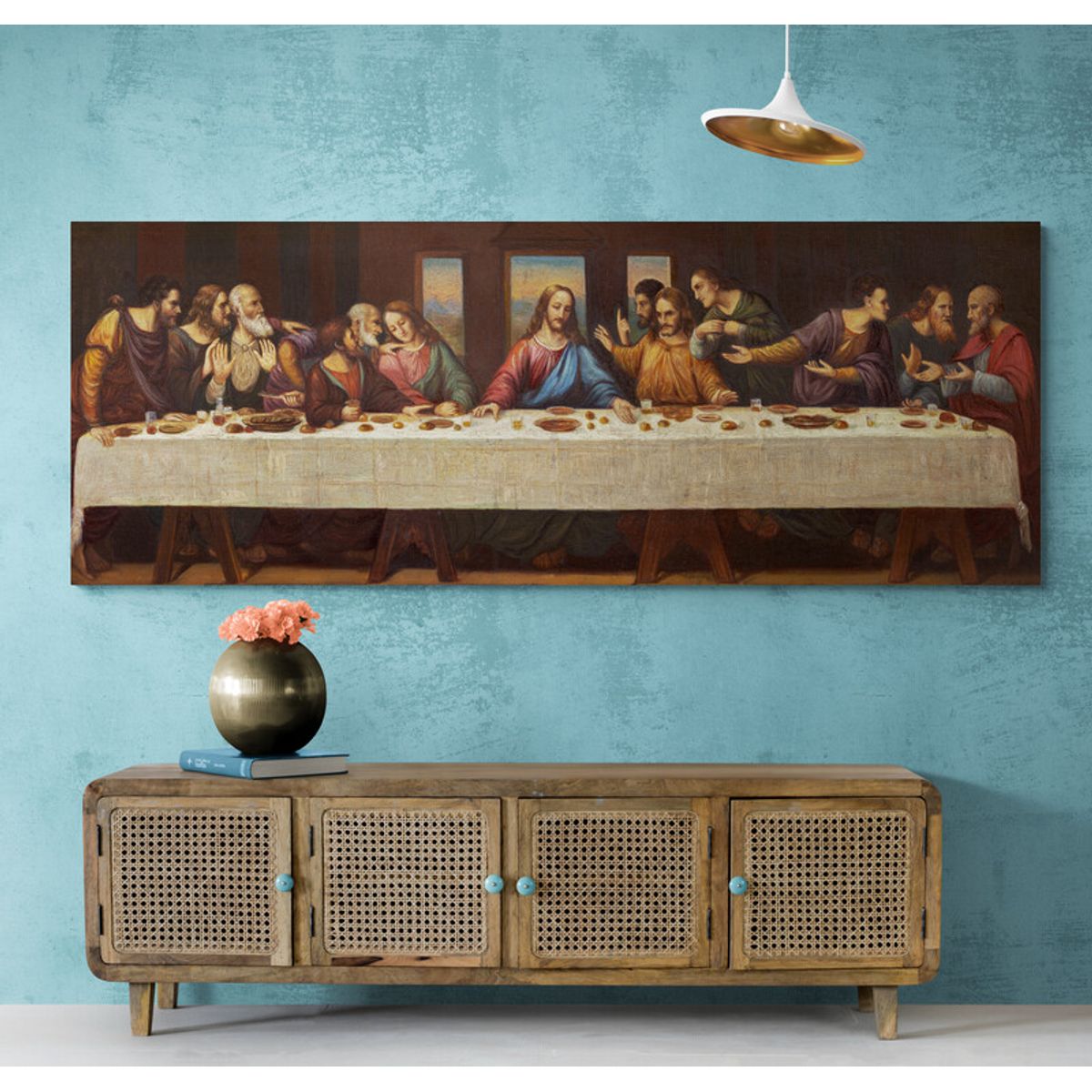 TAYRONA STORE - Cuadro Lienzo Religioso Jesus Cristo 34 Ultima Cena 100x40cm