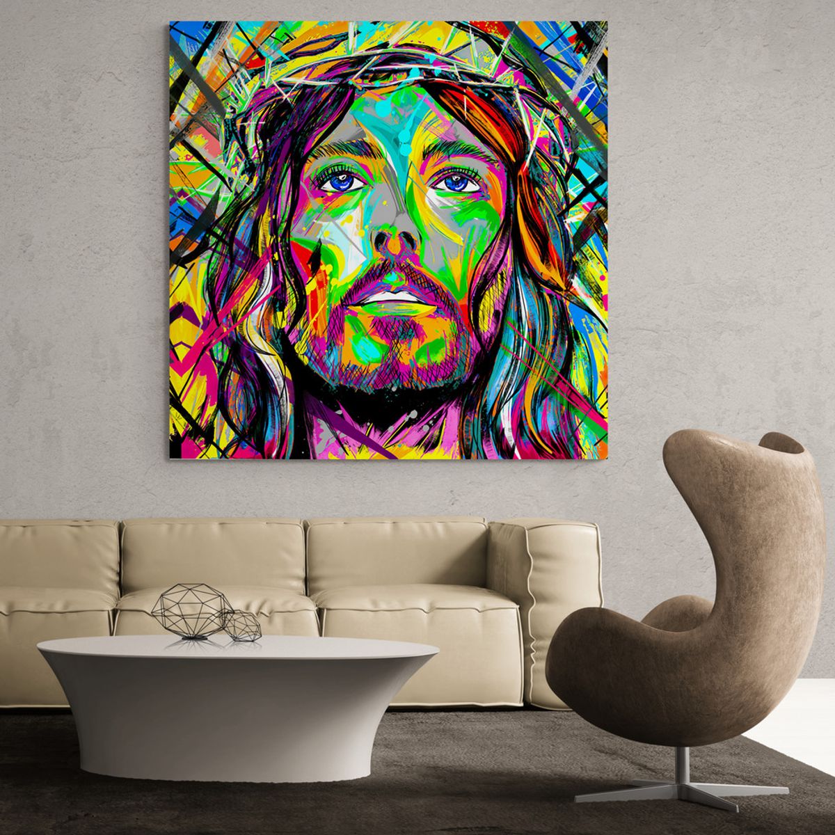 TAYRONA STORE - Cuadro Lienzo Religion Jesus Cristo Colores Rostro 02 60x60cm
