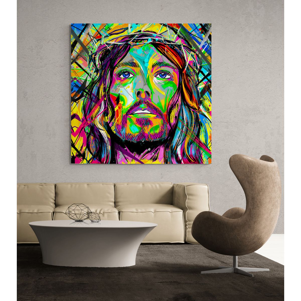 TAYRONA STORE - Cuadro Lienzo Religion Jesus Cristo Colores Rostro 02 60x60cm