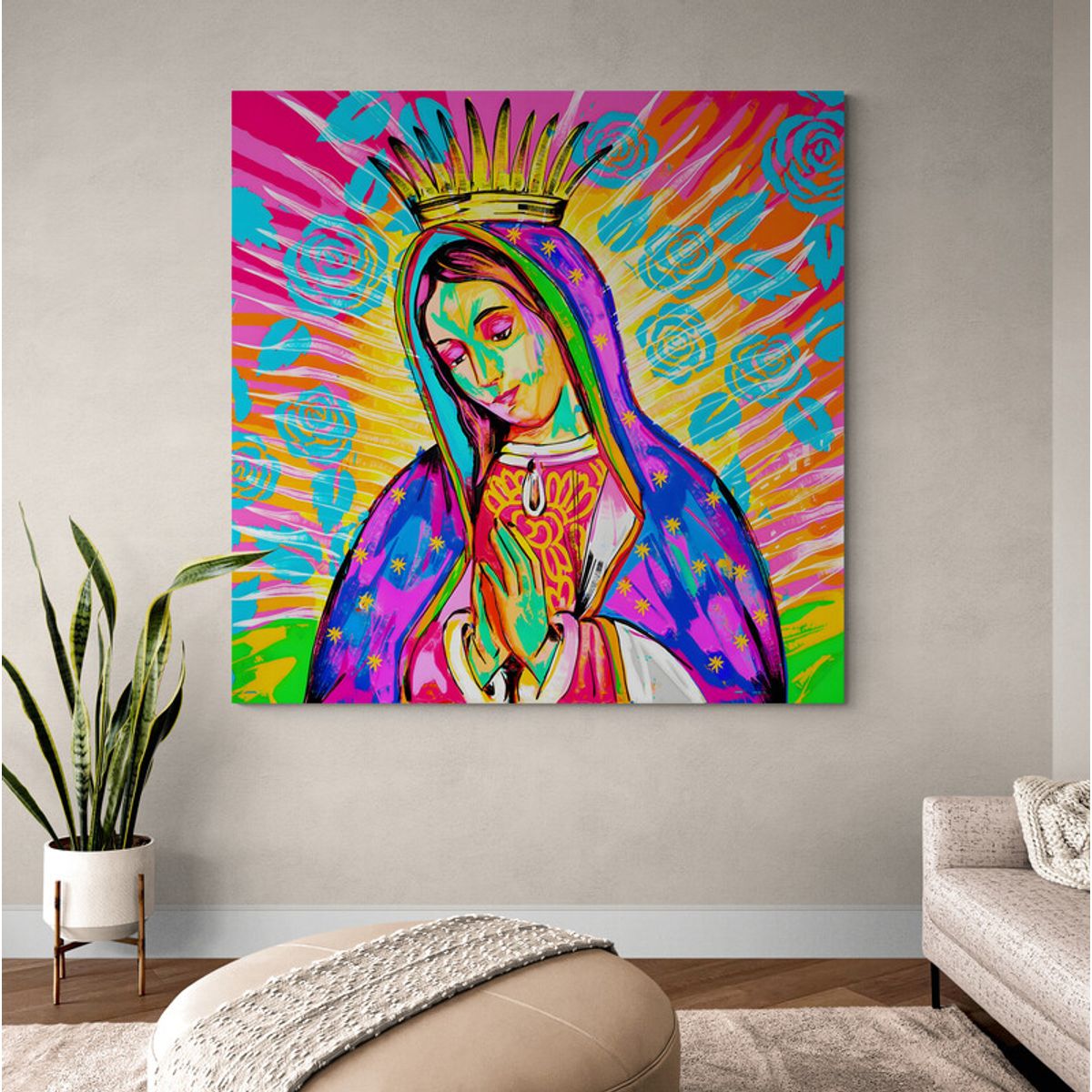 TAYRONA STORE - Cuadro En Lienzo Religioso Virgen De Guadalupe 086 50x50cm