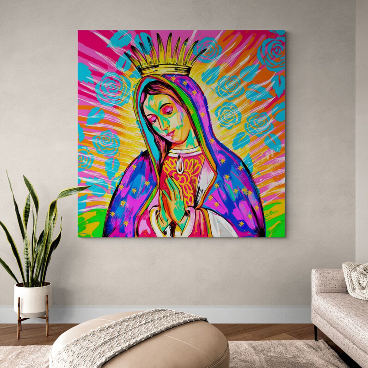 TAYRONA STORE - Cuadro En Lienzo Religioso Virgen De Guadalupe 086 90x90cm
