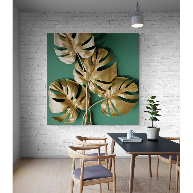 TAYRONA STORE - Cuadro En Lienzo Para Comedor Hojas Doradas 025 90x90cm