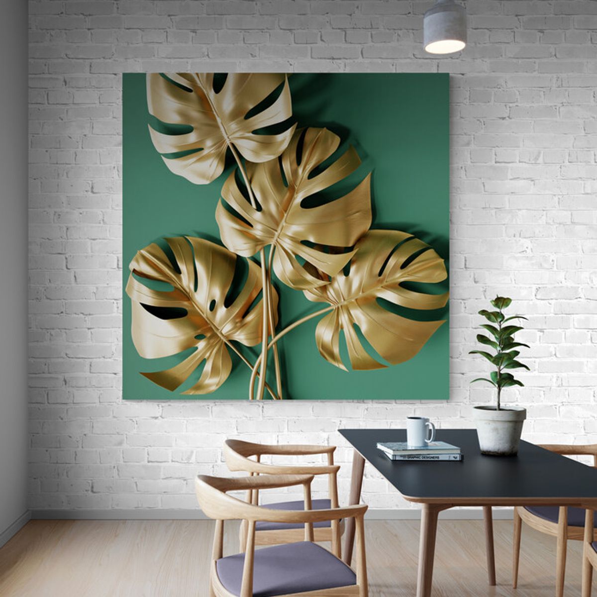 TAYRONA STORE - Cuadro En Lienzo Para Comedor Hojas Doradas 025 120x120cm