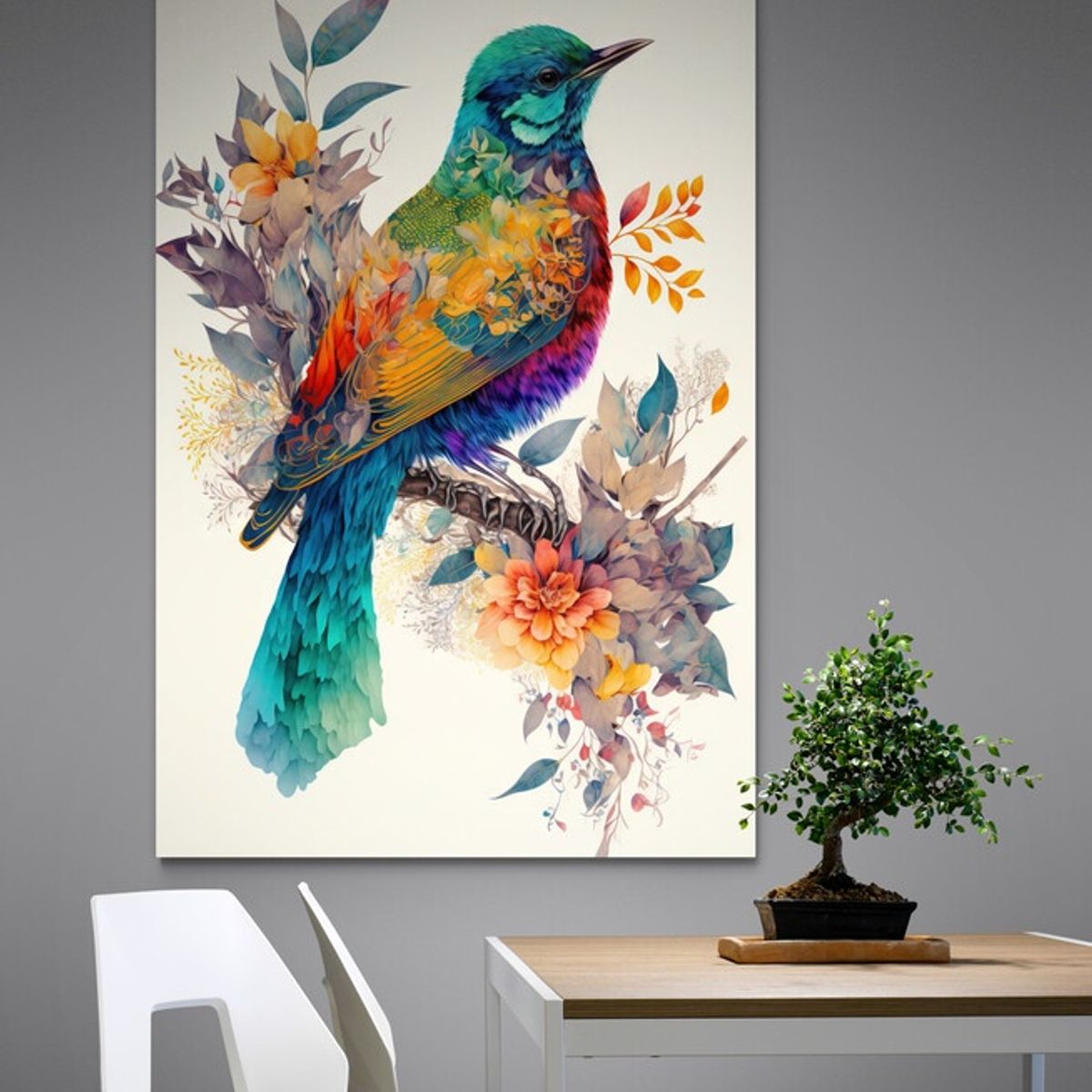 TAYRONA STORE - Cuadro En Lienzo Para Comedor Pintura Pajaros 045 100x150cm