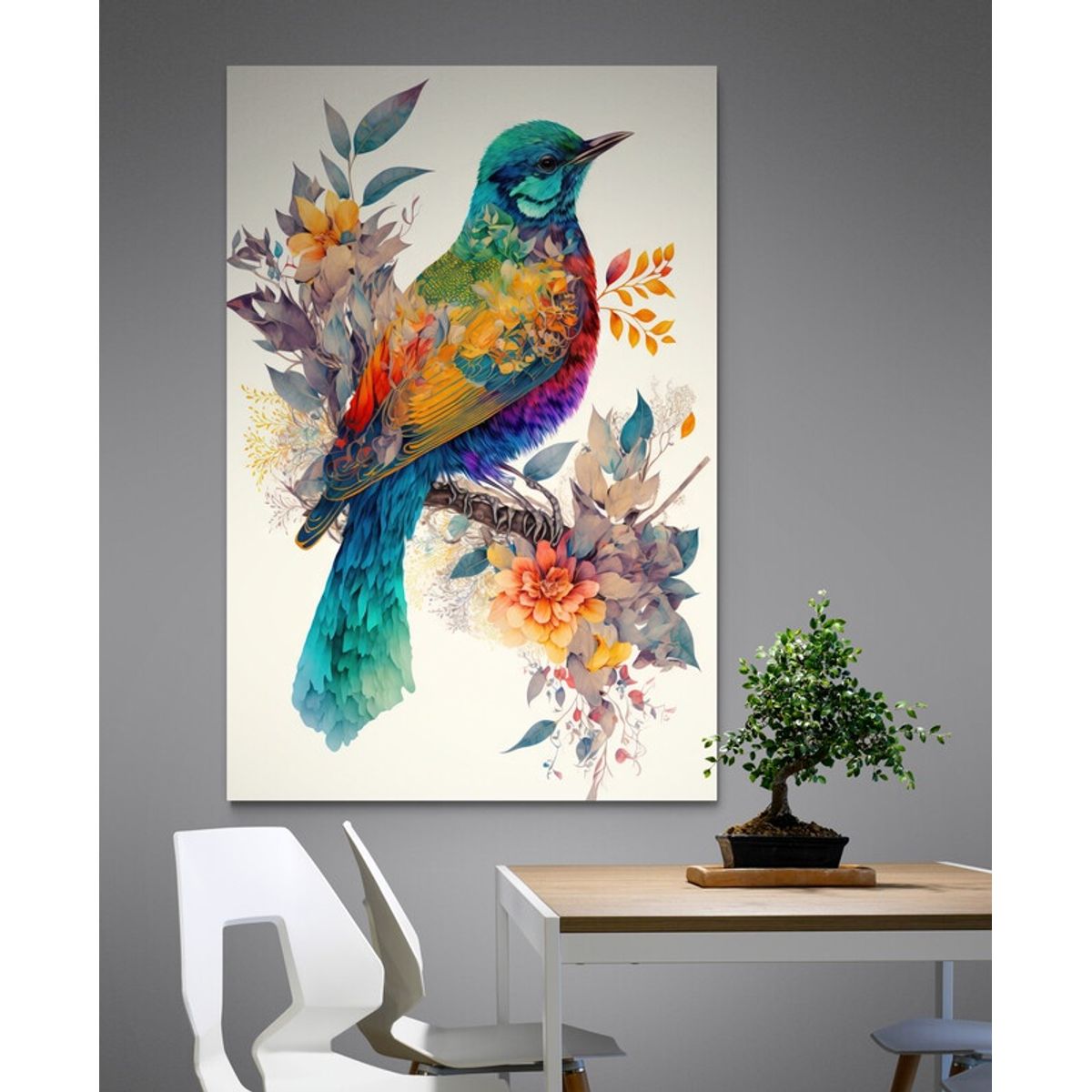 TAYRONA STORE - Cuadro En Lienzo Para Comedor Pintura Pajaros 045 100x150cm