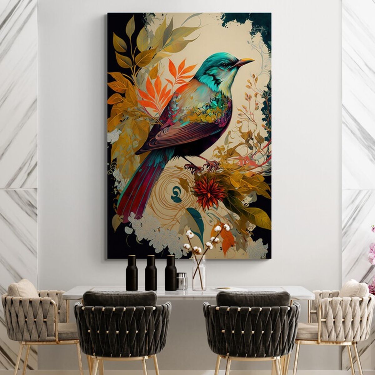 TAYRONA STORE - Cuadro En Lienzo Para Comedor Pintura Pajaros 044 70x100cm