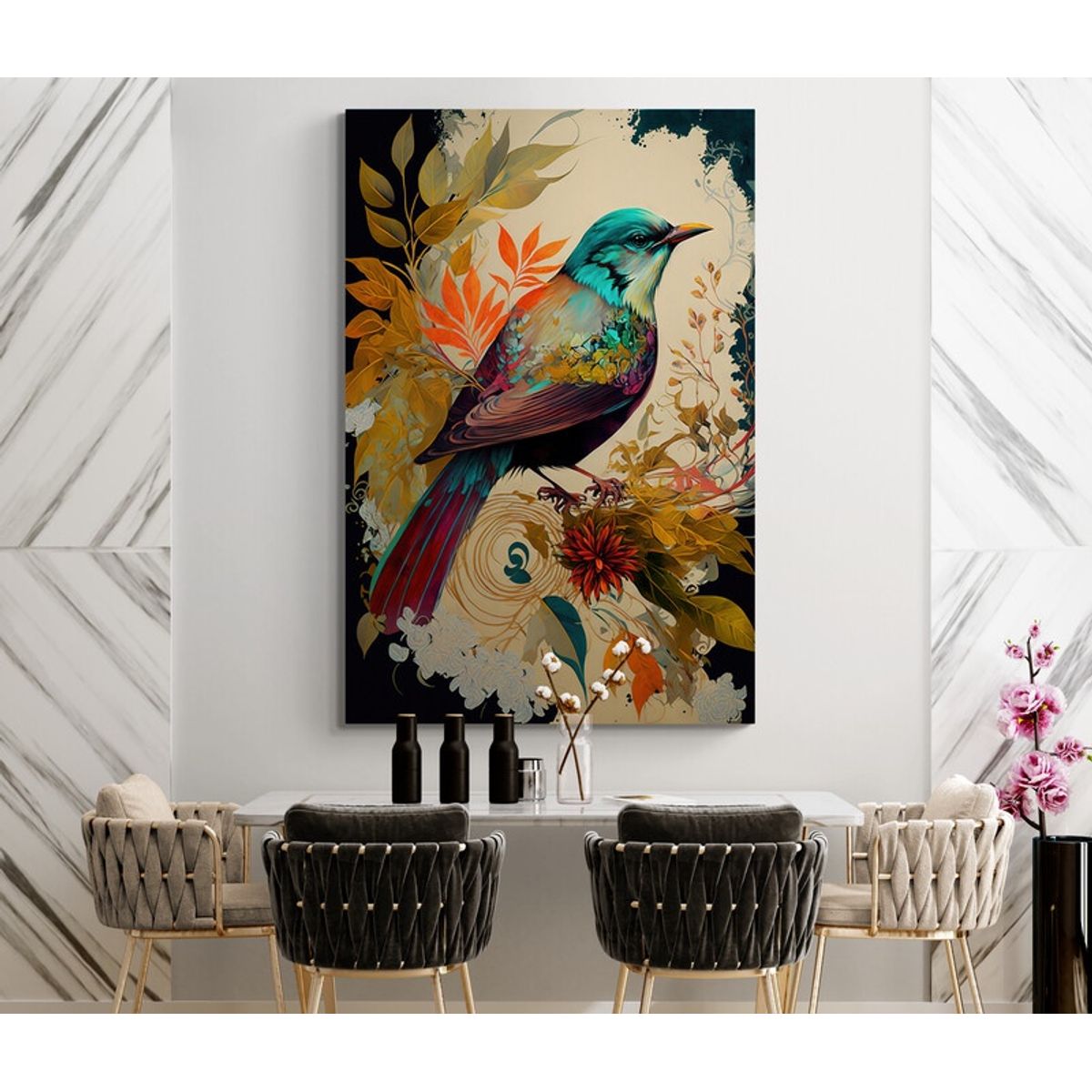 TAYRONA STORE - Cuadro En Lienzo Para Comedor Pintura Pajaros 044 70x100cm