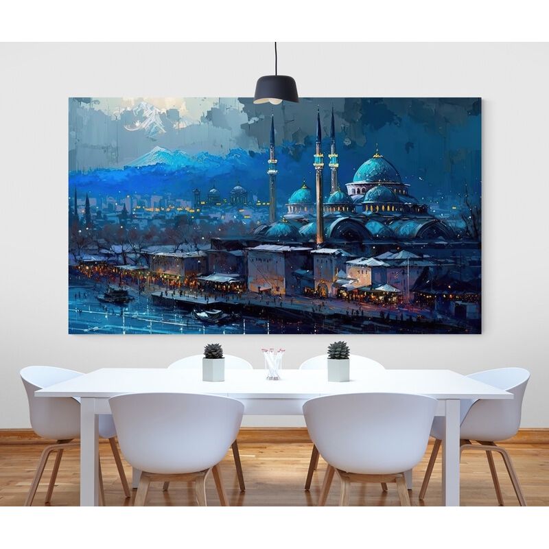 TAYRONA STORE - Cuadro En Lienzo Para Comedor Mezquita Pintura Ciudad 164 80x45cm