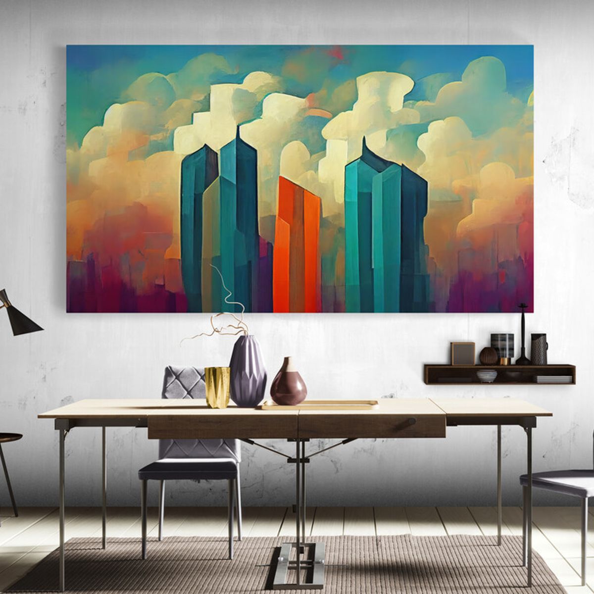 TAYRONA STORE - Cuadro En Lienzo Para Comedor Pintura Ciudad 184 80x45cm