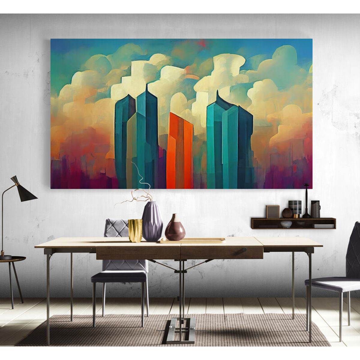 TAYRONA STORE - Cuadro En Lienzo Para Comedor Pintura Ciudad 184 80x45cm