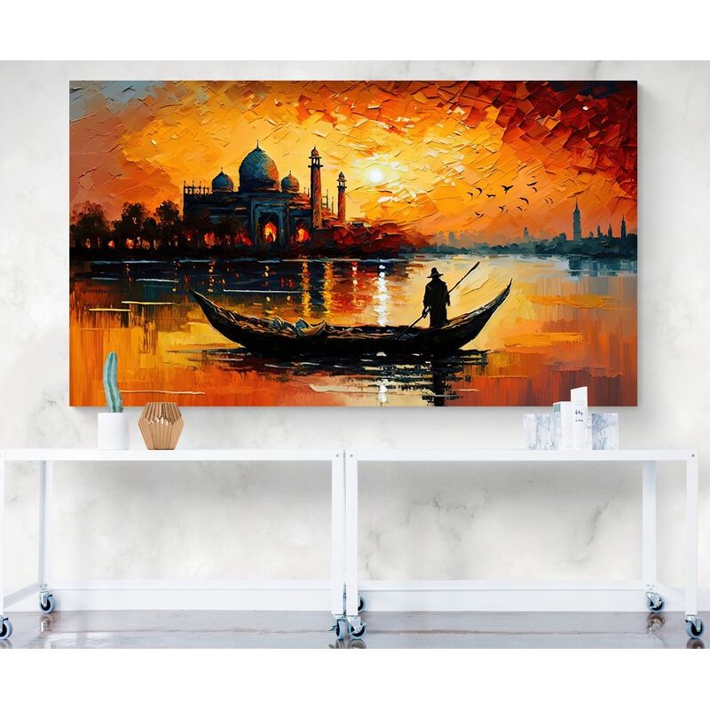 TAYRONA STORE - Cuadro En Lienzo Para Comedor Taj Mahal Pintura Ciudad 148 150x85cm