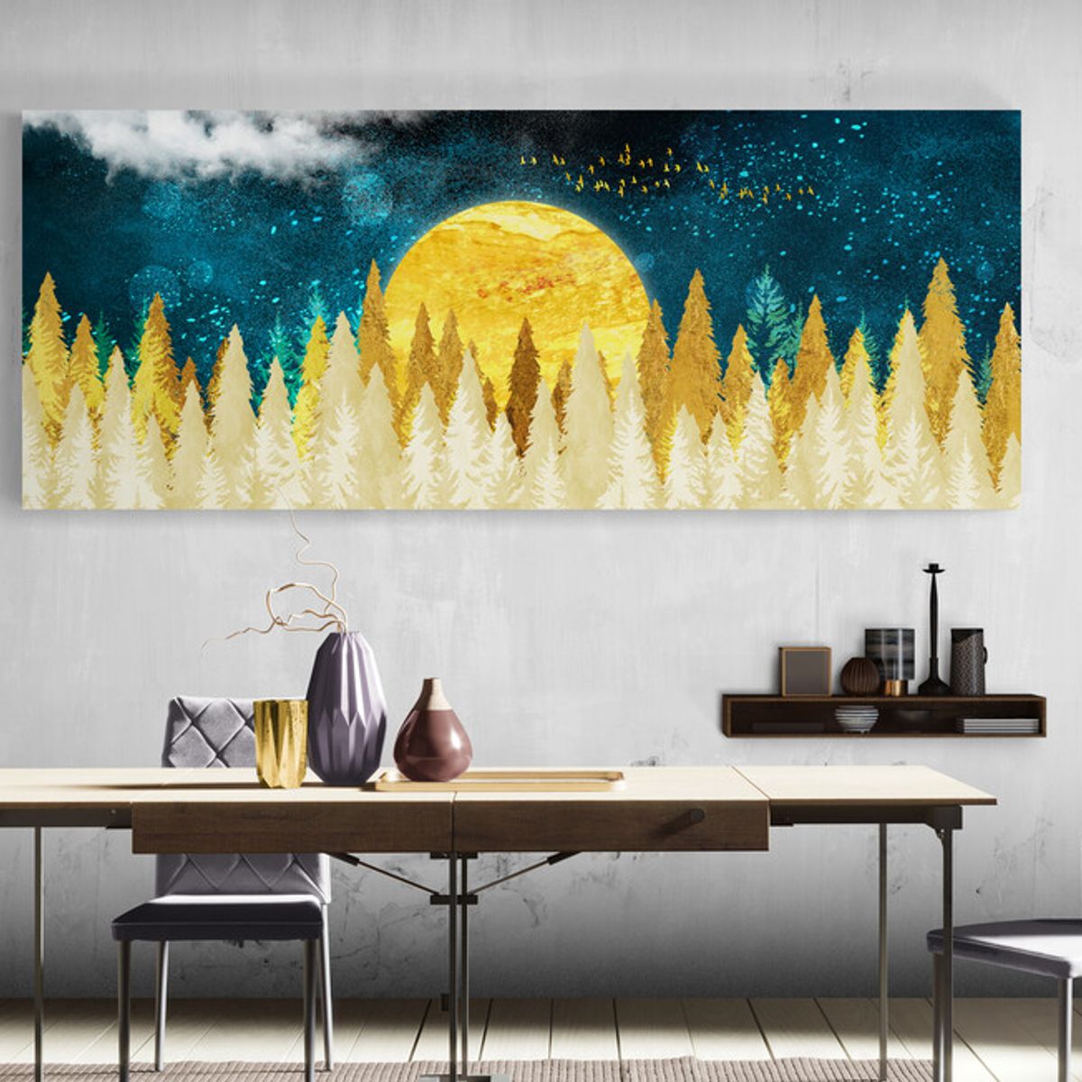 TAYRONA STORE - Cuadro En Lienzo Para Comedor Arbol Diseño Minimalista 472 125x50cm