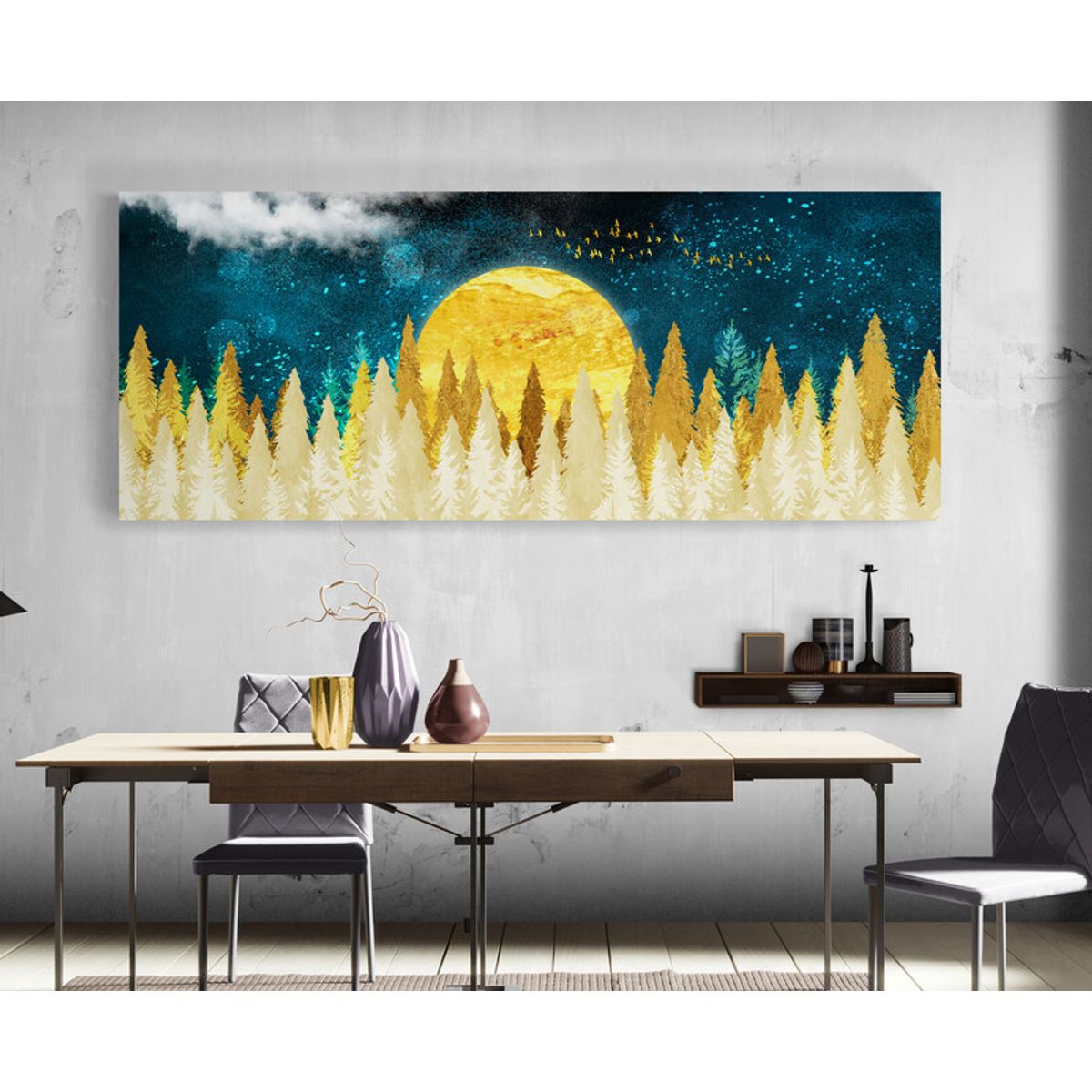 TAYRONA STORE - Cuadro En Lienzo Para Comedor Arbol Diseño Minimalista 472 125x50cm