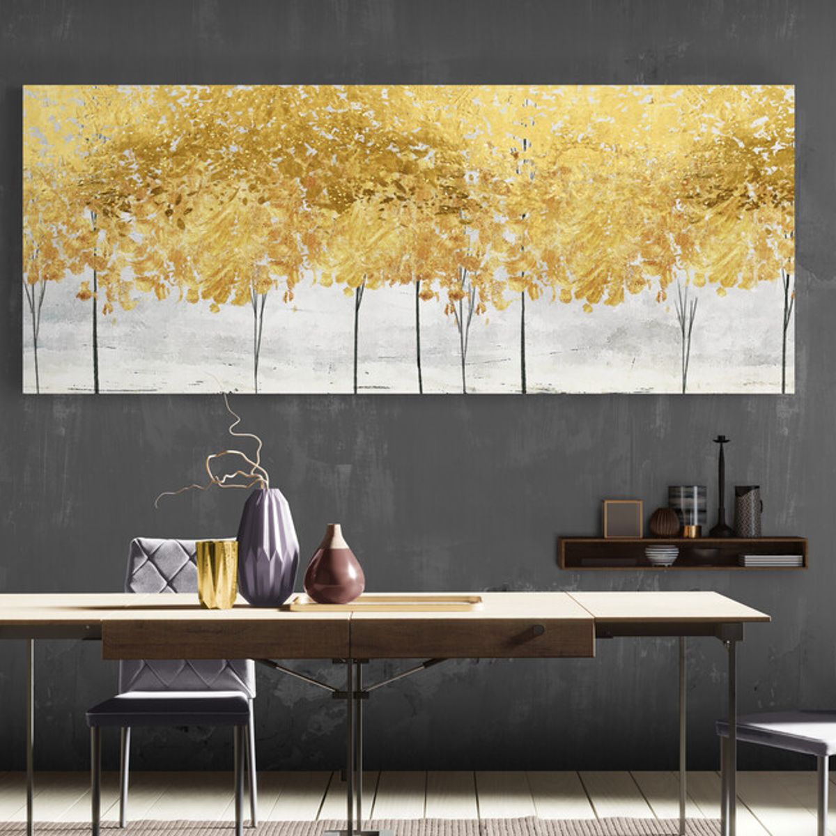 TAYRONA STORE - Cuadro En Lienzo Para Comedor Arbol Diseño Minimalista 516 100x40cm