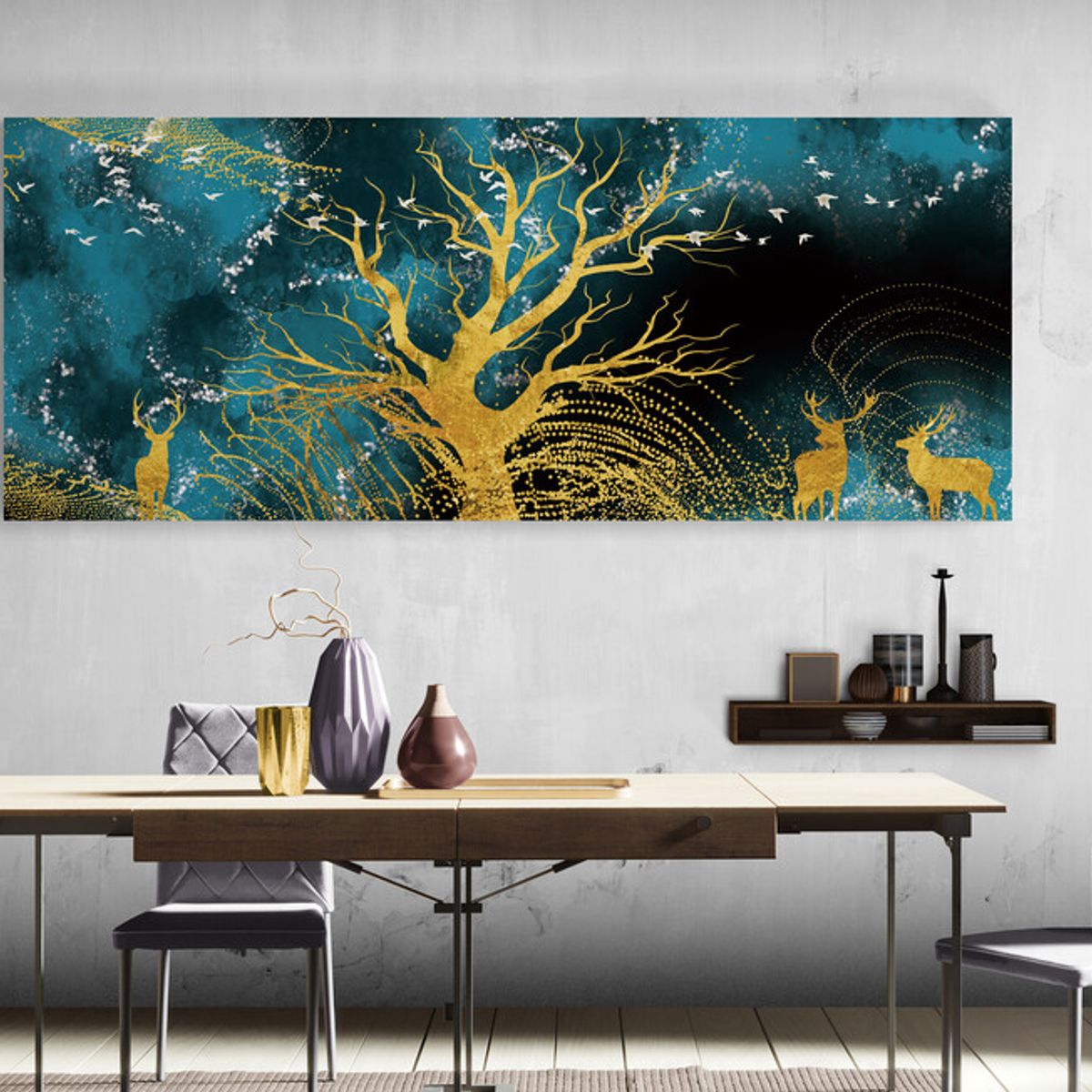 TAYRONA STORE - Cuadro En Lienzo Para Comedor Arbol Diseño Minimalista 516 175x70cm