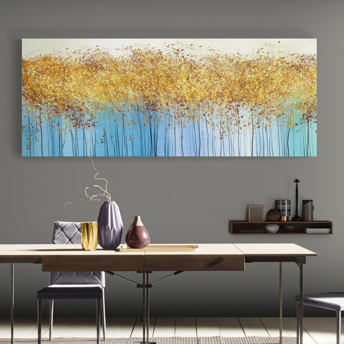 TAYRONA STORE - Cuadro En Lienzo Para Comedor Arbol Diseño Minimalista 537 125x50cm