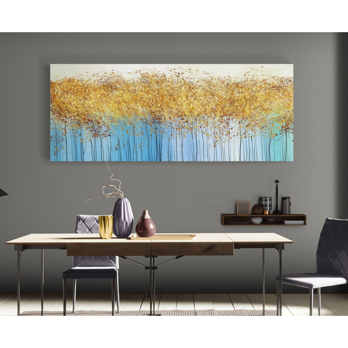 TAYRONA STORE - Cuadro En Lienzo Para Comedor Arbol Diseño Minimalista 537 125x50cm