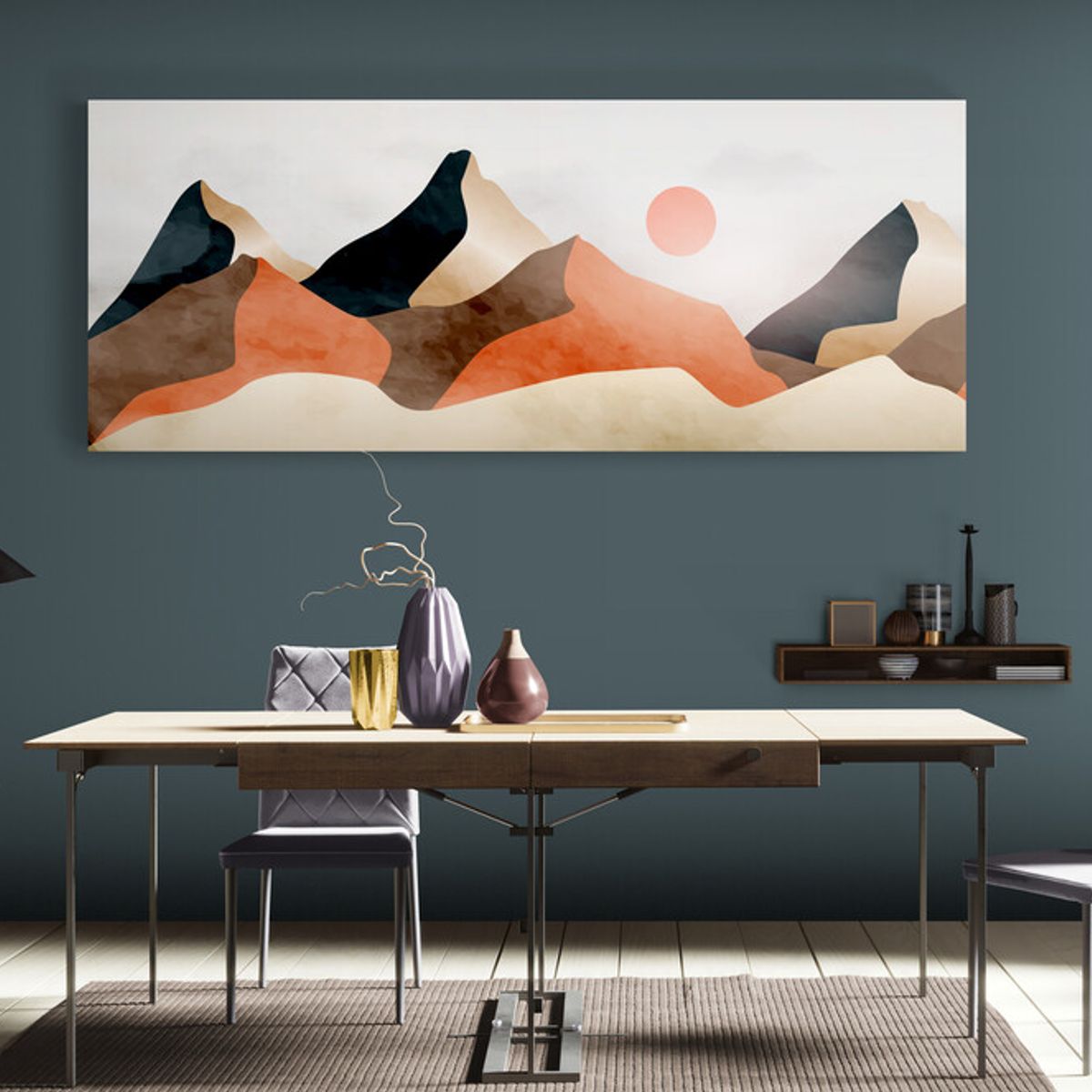 TAYRONA STORE - Cuadro En Lienzo Para Comedor Atardecer Minimalista 007 125x50cm