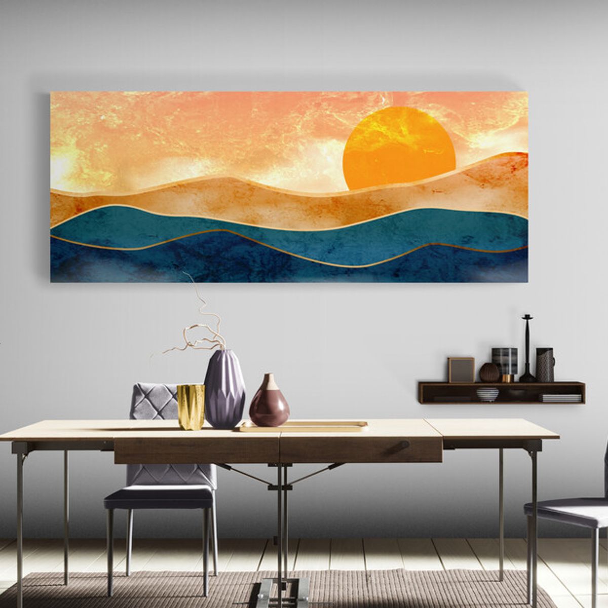 TAYRONA STORE - Cuadro En Lienzo Para Comedor Atardecer Minimalista 018 125x50cm.