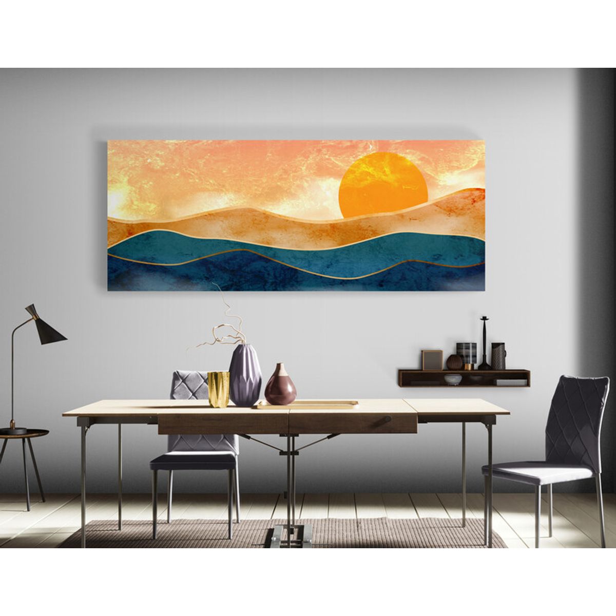 TAYRONA STORE - Cuadro En Lienzo Para Comedor Atardecer Minimalista 018 125x50cm.